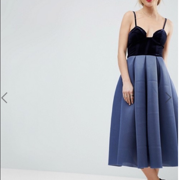 ASOS PREMIUM Airtex Velvet Bodice Midi Dress SZ 4 - Picture 5 of 5